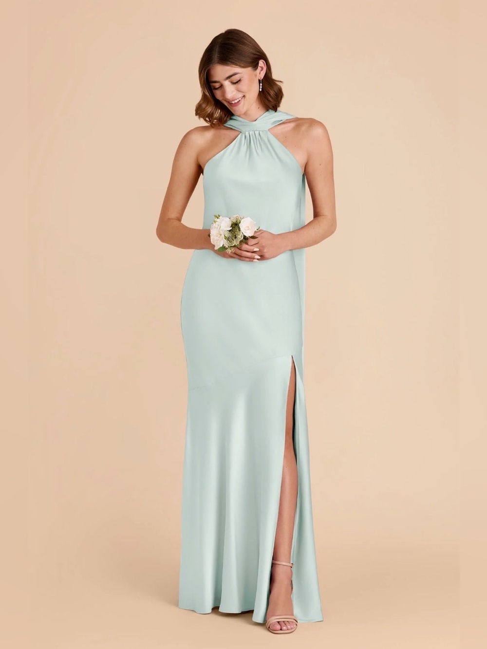 Birdy Grey Eileen floor length halter Mint Green Maxi Dress with Side Slit